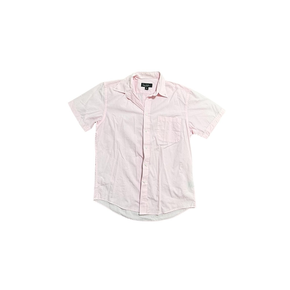 Nicole Miller‎ Shirt Mens Medium Pink Solid Short Sleeve Button Front Casual